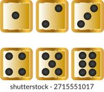 Dice gold icon. Isolated on transparent background.