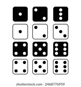 Dice graphic icons set, black and white color vector ludo dice. a large set of blue dice. gambling objects to play in casino