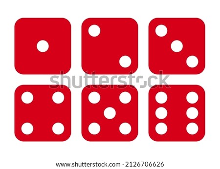 Dice graphic icons set. Six different side of cube with numbers from 1 to 6. Dice signs isolated on white background. Vector illustration