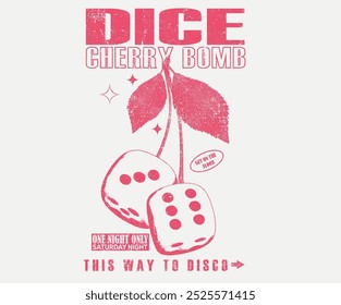 Dice graphic print design apparel, stickers, posters and background. Find your perfect pair. Lucky you. Sweet cherry. Cherry fruit print. Nature fruit print. 