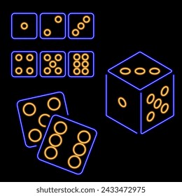 dice group of neon icons, vector illustration on black background.