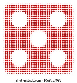 Dice halftone vector pictogram. Illustration style is dotted iconic Dice icon symbol on a white background. Halftone texture is circle items.