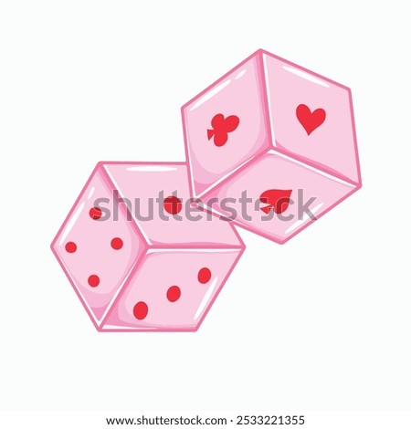 Dice with hearts on a white background. Vector illustration in cartoon style.