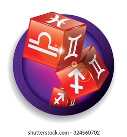 dice with horoscope signs. zodiac. can be used as icon or button in applications or web sites