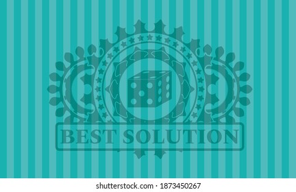 dice icon and Best Solution text Turquoise color emblem. Bars fashionable background. Vector illustration. 