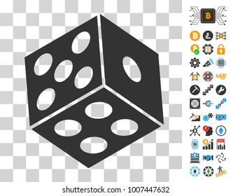 Dice icon with bonus bitcoin mining and blockchain pictures. Vector illustration style is flat iconic symbols. Designed for bitcoin ui toolbars.