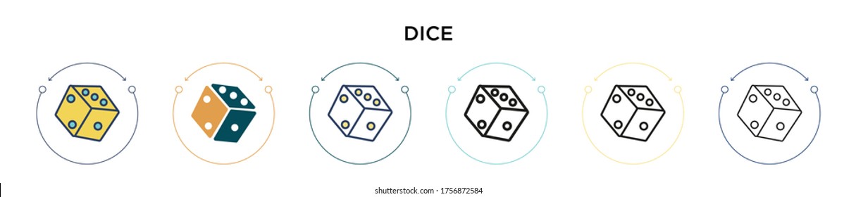 Dice icon in filled, thin line, outline and stroke style. Vector illustration of two colored and black dice vector icons designs can be used for mobile, ui, web