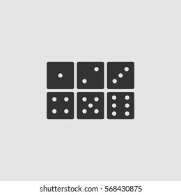 Dice icon flat. Black pictogram on grey background. Vector illustration symbol