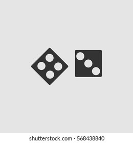 Dice icon flat. Black pictogram on grey background. Vector illustration symbol