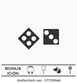 Dice icon flat. Black pictogram on white background. Vector illustration symbol and bonus button