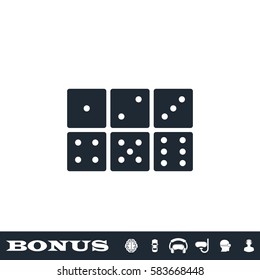 Dice icon flat. Black pictogram on white background. Vector illustration symbol and bonus button