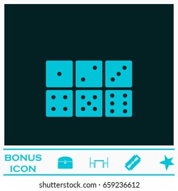 Dice icon flat. Blue pictogram on dark background. Vector illustration symbol and bonus icons