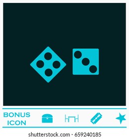 Dice icon flat. Blue pictogram on dark background. Vector illustration symbol and bonus icons