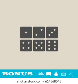 Dice icon flat. Grey pictogram on light background. Vector illustration symbol and bonus button real estate, ottoman, vase, tv, fishing rod