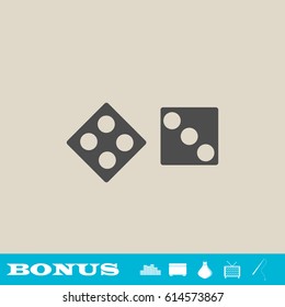 Dice icon flat. Grey pictogram on light background. Vector illustration symbol and bonus button real estate, ottoman, vase, tv, fishing rod