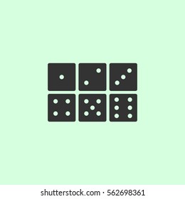 Dice icon flat. Grey vector symbol on green background