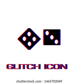 Dice icon flat. Simple pictogram - Glitch effect. Vector illustration symbol