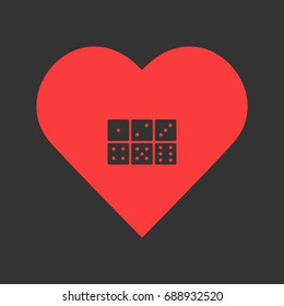 Dice icon flat. Simple pictogram on heart background. Vector illustration symbol