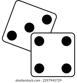 Dice icon, flat style white color, trendy lucky seven number idea design concept, casino game play object for web, app, mobile, logo, label vector isolated on white background.