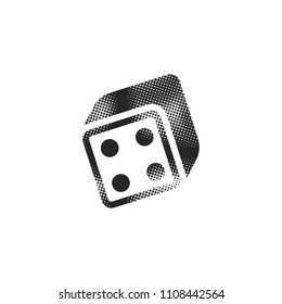 Dice icon in halftone style. Black and white monochrome vector illustration.