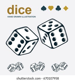 Dice icon. Hand drawn two game dices with variations.
Casino symbol minimal design. Vector illustration.