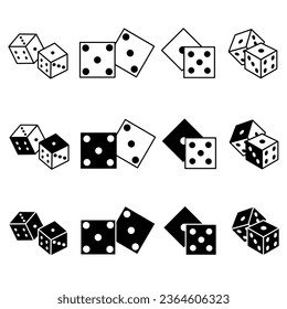 Dice icon illustration collection. Black and white design icon for business. Stock vector.