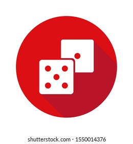 Dice icon isolated on red circle background. Poker casino vector illustration. Casino vegas game. Isolated vector sign symbol. Flat simple vector icon. Symbol collection. EPS 10
