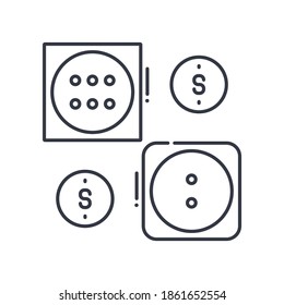 Dice icon, linear isolated illustration, thin line vector, web design sign, outline concept symbol with editable stroke on white background.