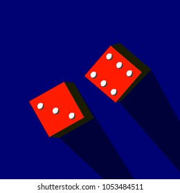 dice icon with long shadow. flat style vector illustration