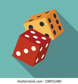 dice icon with long shadow. flat style vector illustration