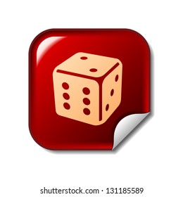 Dice icon on red sticker