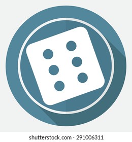 dice icon on white circle with a long shadow