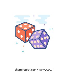 Dice icon in outlined flat color style. Vector illustration.