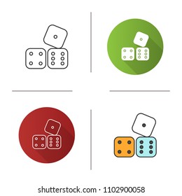 Dice icon. Probability theory. Gambling. Flat design, linear and color styles. Isolated vector illustrations