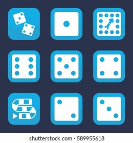 dice icon. Set of 9 dice filled icons such as Dice