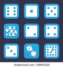 dice icon. Set of 9 filled dice icons such as Dice