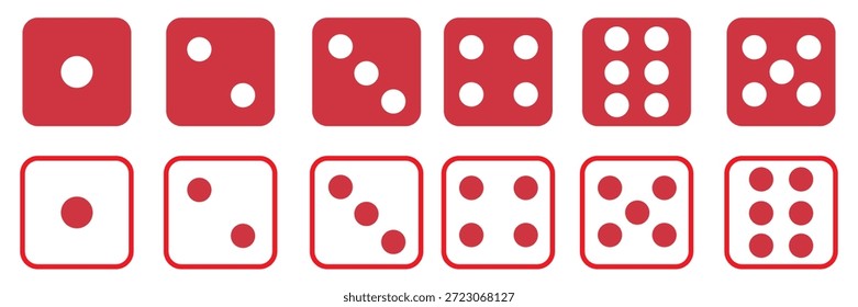 Dice icon set with all six faces in black color in outline style. Ludo game dice symbols in outline style. Set of six sides of a dice icon in black color. Dice icon concept vector illustration. eps 10