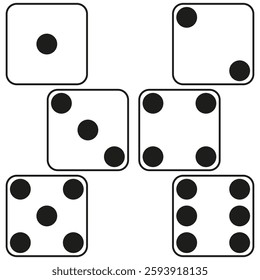 Dice icon set. Black gaming vector. Six sided shapes. Numbers and dots. EPS 10.