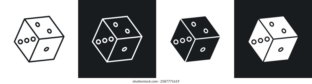 Dice icon set black and white colors. Graphic Vector icons pack