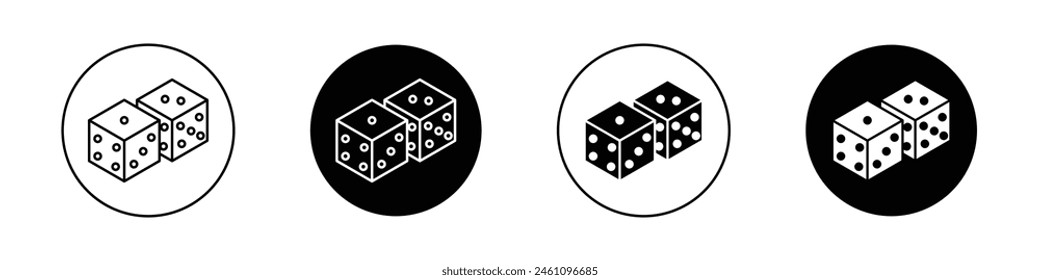 Dice icon set. board game die cube vector symbol. Casino dice pair sign in black filled and outlined style.