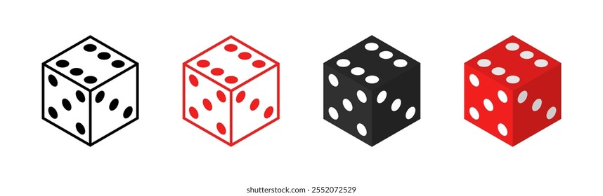 Dice icon set. Different styles. Vector icons