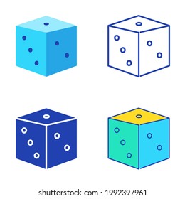 Dice Icon Set In Flat And Line Style. Probability Theory Symbol. Vector Illustration.