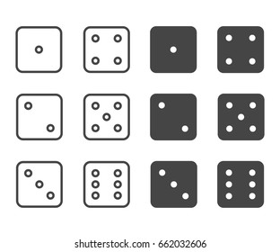 Dice icon set, vector symbol in outline flat style isolated on white background.