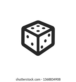 Dice icon in thick outline style. Black and white monochrome vector illustration.