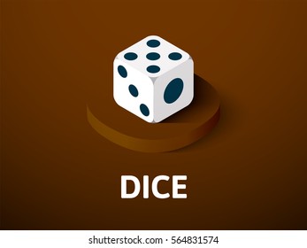 Dice icon, vector symbol in flat isometric style isolated on color background