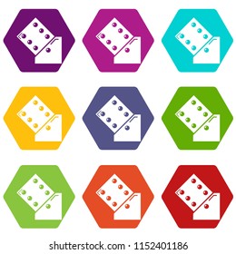 Dice icons 9 set coloful isolated on white for web