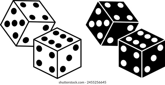 Dice icons. Black and White Vector Icons. Cubes for Casino Games. Gambling Concept