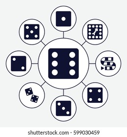 dice icons set. Set of 9 dice filled icons such as Dice