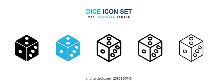 Dice icons vector collection in black and blue colors on white background