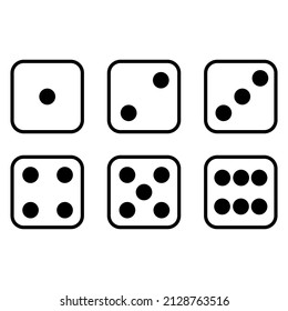 Dice icons vector template. Different numbers of dots or pips from 1 to 6.  Dice playing hazard gamble. illustration
